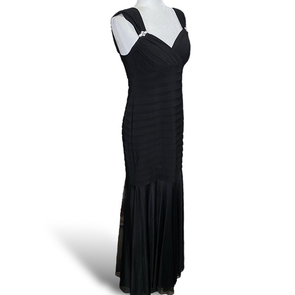 Black Mermaid Jersey Pleated Long Gown Maxi Glam Formal Slit Goth Vampy Dress - Picture 5 of 8